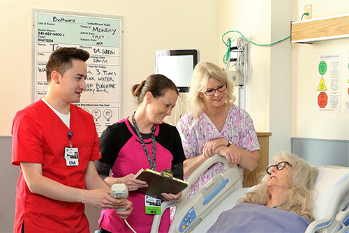 Good Shepherd Health Care System Transitional Care Team members perform bedside rounds to determine how well the patient is recovering from their condition and to ensure their goals and expectations are being met.